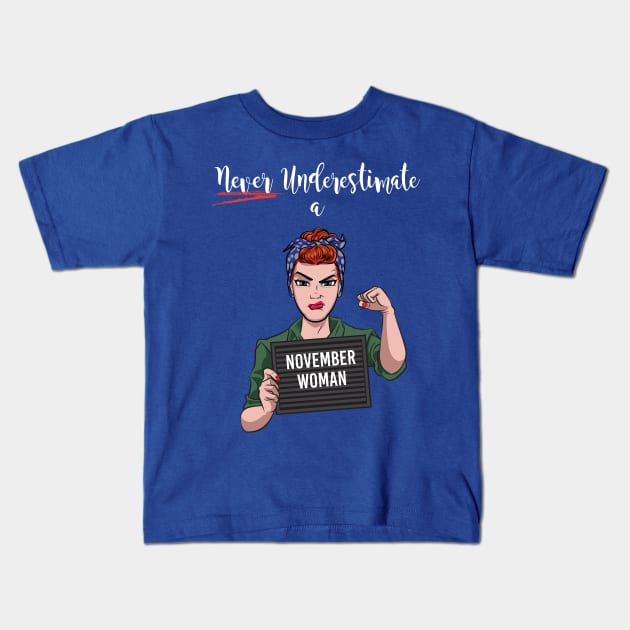 November Woman Kids T-Shirt by Surta Comigo